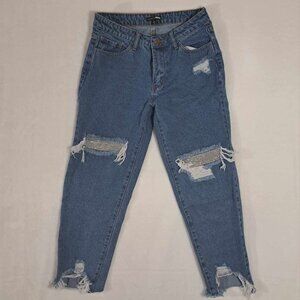 Fashion Nova Jeans Women's Size 5 Blue Mid Rise 5-Pocket Hem‎ Distressed